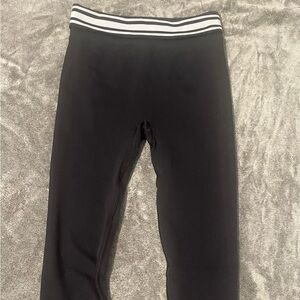 PINK Victoria's Secret Black Fold over Leggings w/ White Stripes Waistband sz  M